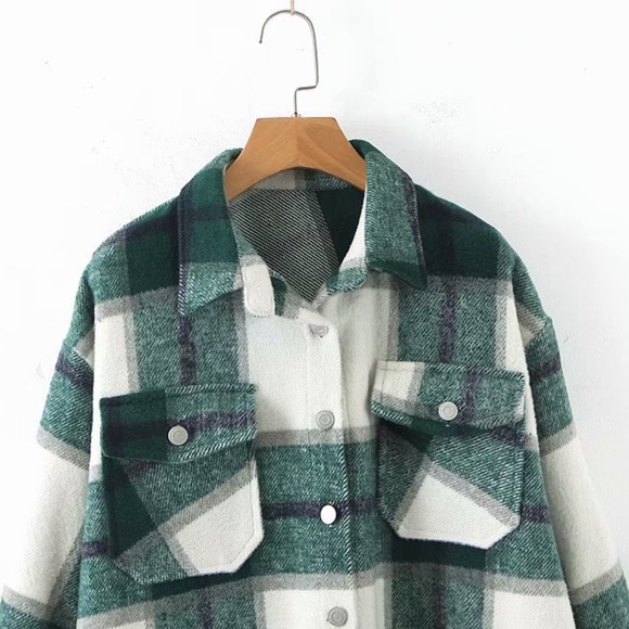 Plaid Stripe green Oversized Flannel Shirt Shacket - Picture 14 of 16